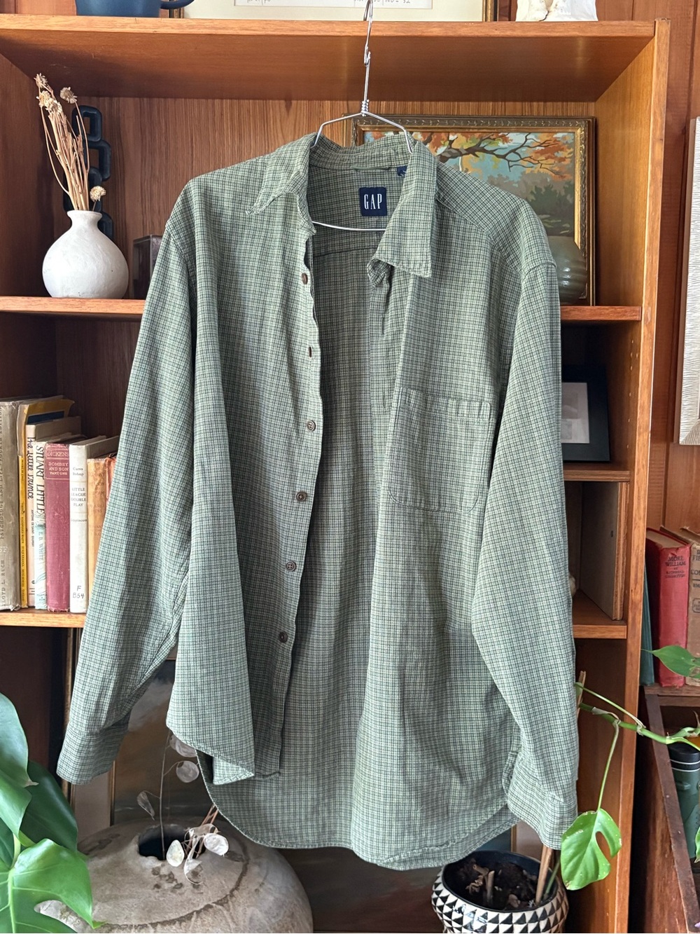 Indie Sleeze Grunge Green Gap Plaid Button Down XL